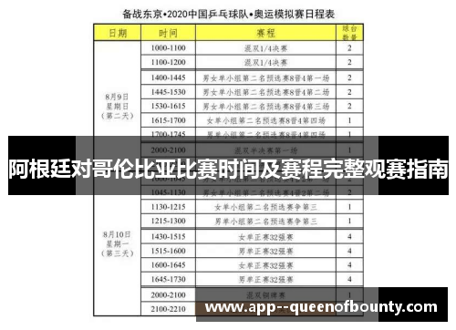 阿根廷对哥伦比亚比赛时间及赛程完整观赛指南